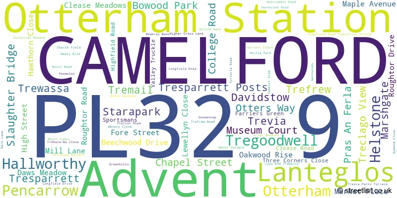 A word cloud for the PL32 9 postcode